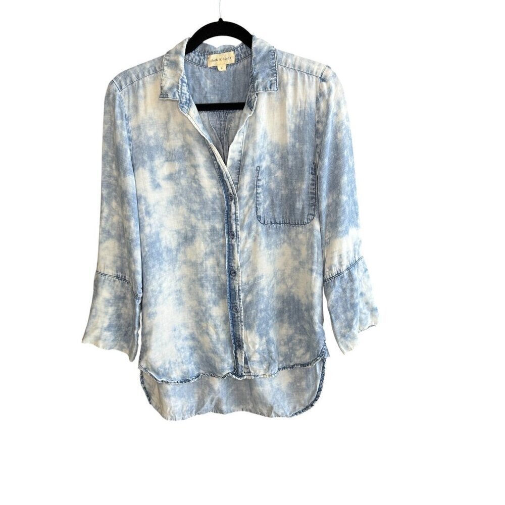 Cloth & Stone Beached Tie Dyed Denim Chambray Tunic Length Tencel Shirt Size S